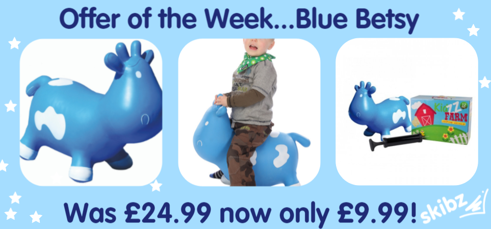 Blue bouncy inflatable ride on cow space hopper toy